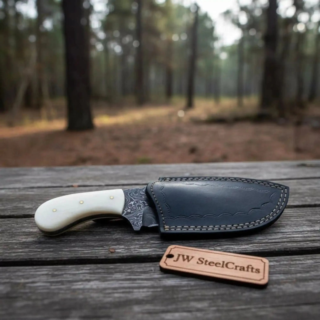 Custom Made Damascus Steel Hunting Knife / Skinning Knife Gut Hook DK - 0101 handmade Handmade Gut Hook Knives by JW SteelCrafts