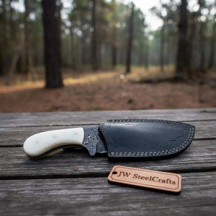 Custom Made Damascus Steel Hunting Knife / Skinning Knife Gut Hook DK - 0101 handmade Handmade Gut Hook Knives by JW SteelCrafts