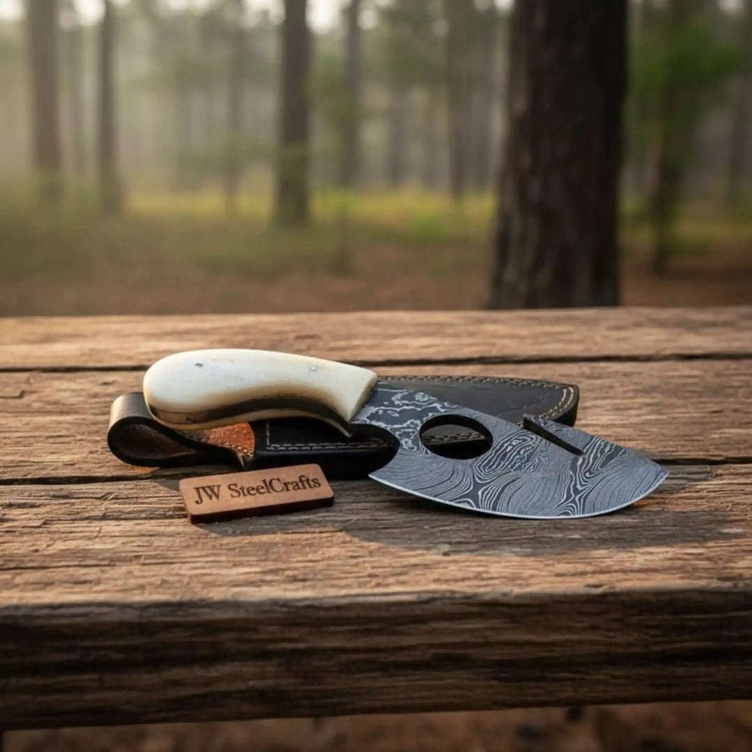 Custom Made Damascus Steel Hunting Knife / Skinning Knife Gut Hook DK - 0101 handmade Handmade Gut Hook Knives by JW SteelCrafts