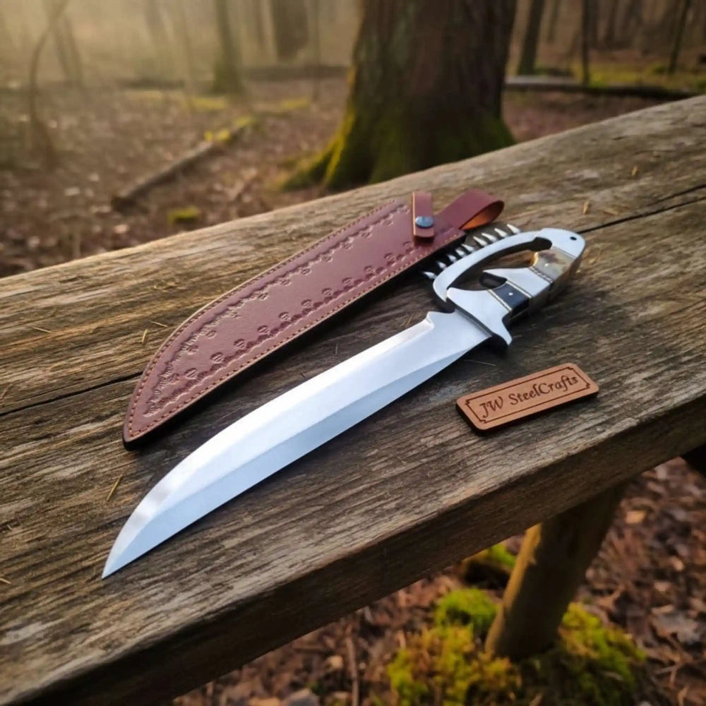 D - Guard Bowie Knife High Polish Blade Clip Point Fixed Blade JW SteelCrafts handmade Clip Point Bowie Knives by JW SteelCrafts