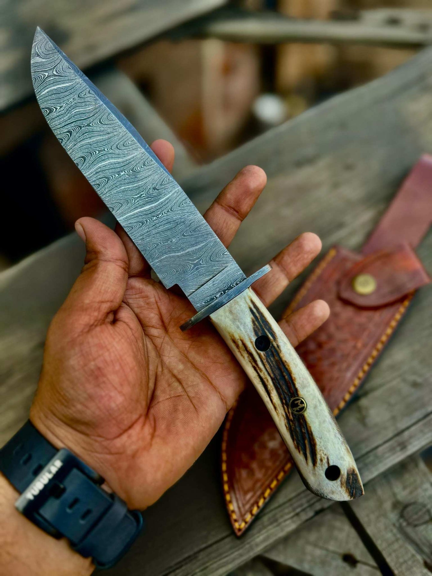 Personalized Bowie Knife Custom Handmade 13" Damascus Bowie Knife – Stag Antler Handle Groomsmen Gift, Gift for her, Gift for him, EDC
