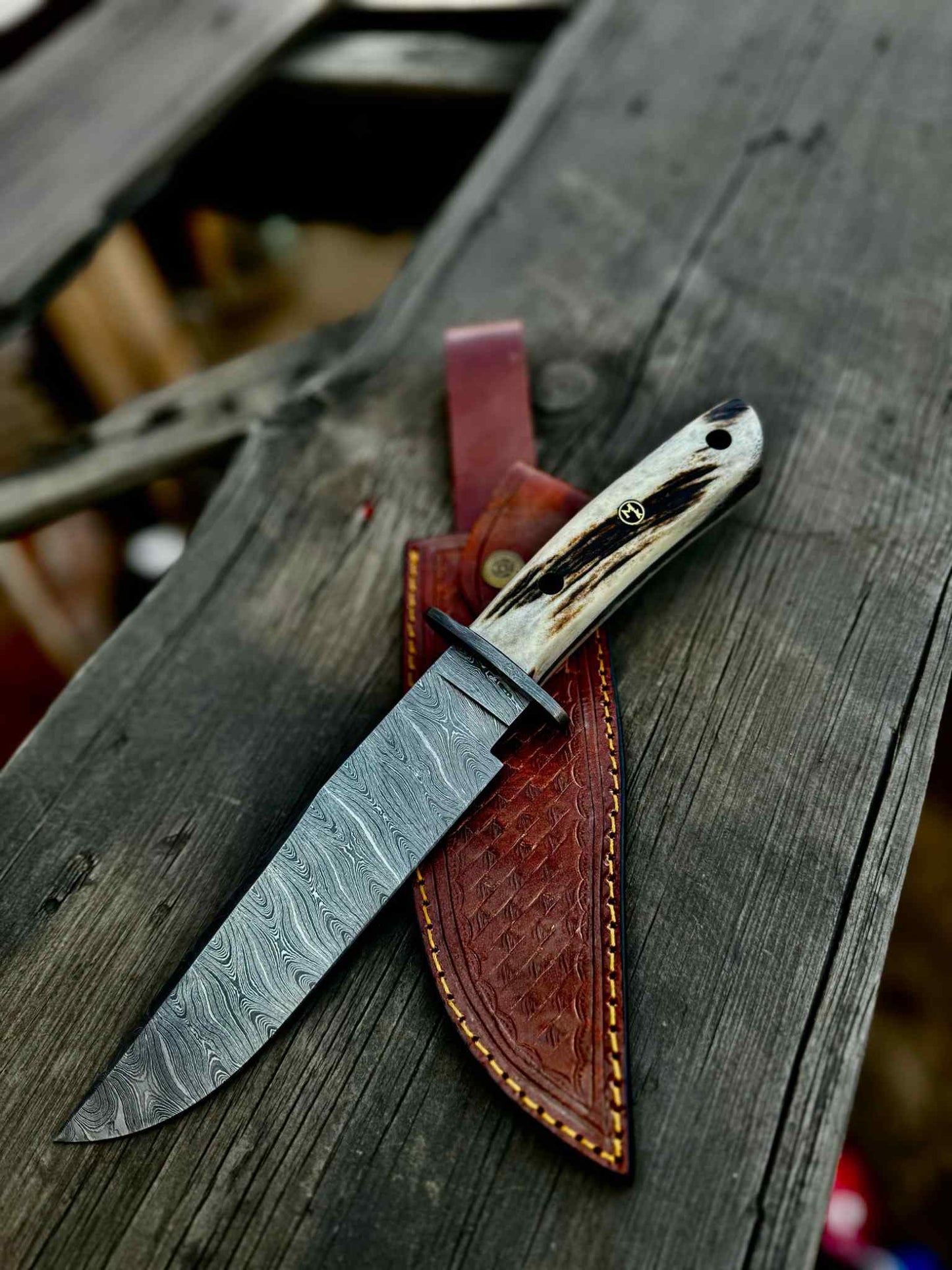 Personalized Bowie Knife Custom Handmade 13" Damascus Bowie Knife – Stag Antler Handle Groomsmen Gift, Gift for her, Gift for him, EDC