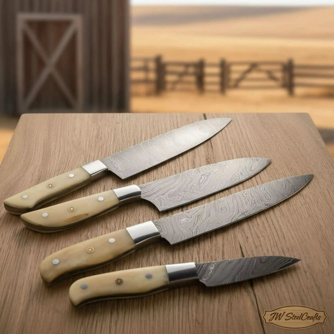 Damascus Bunka Knife Set Camel Bone