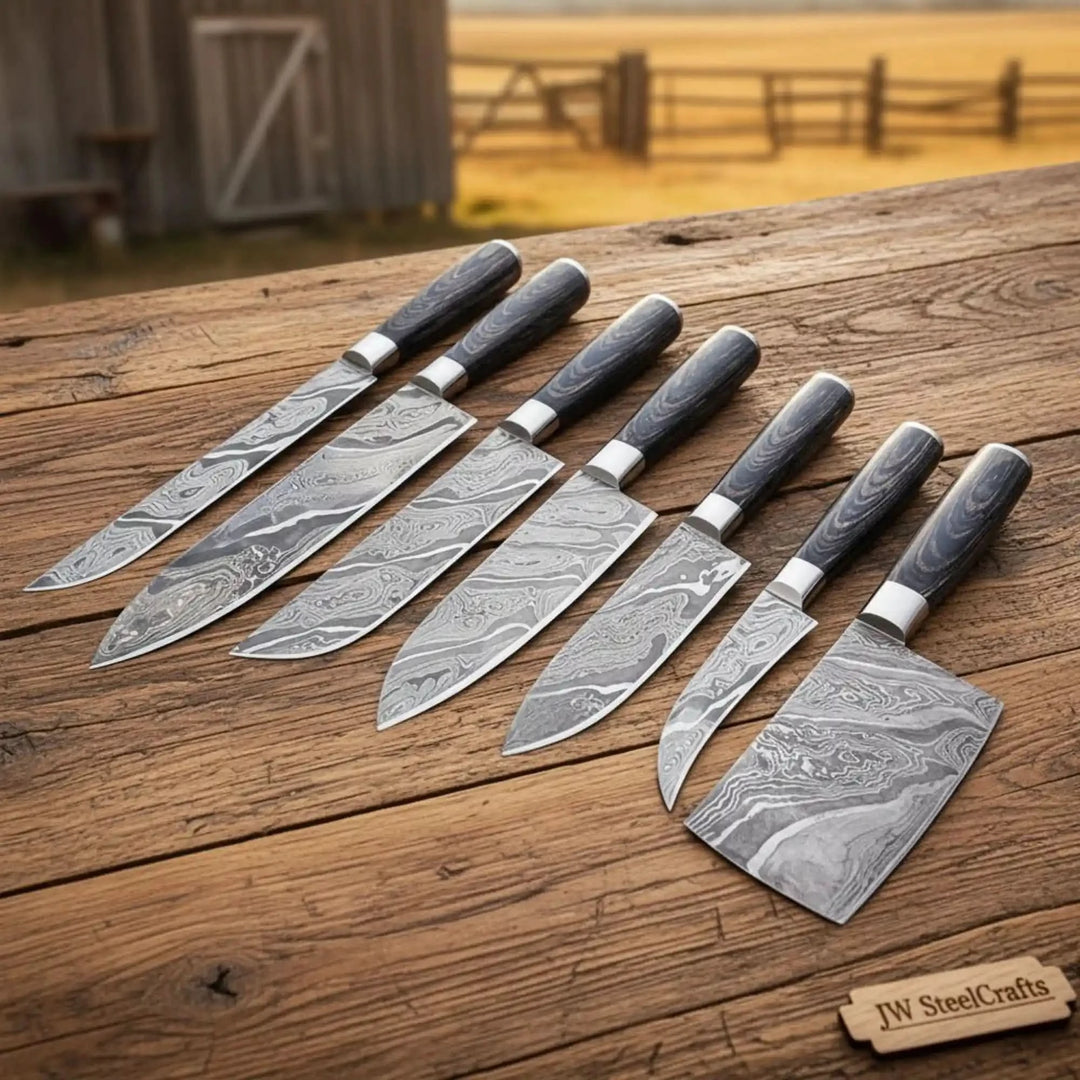 Damascus Butcher Knife Set
