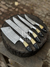 Load image into Gallery viewer, Handmade Damascus Steel Kitchen Knife Set – 5-Piece Chef &amp; Butcher Collection