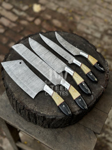 Handmade Damascus Steel Kitchen Knife Set – 5-Piece Chef & Butcher Collection
