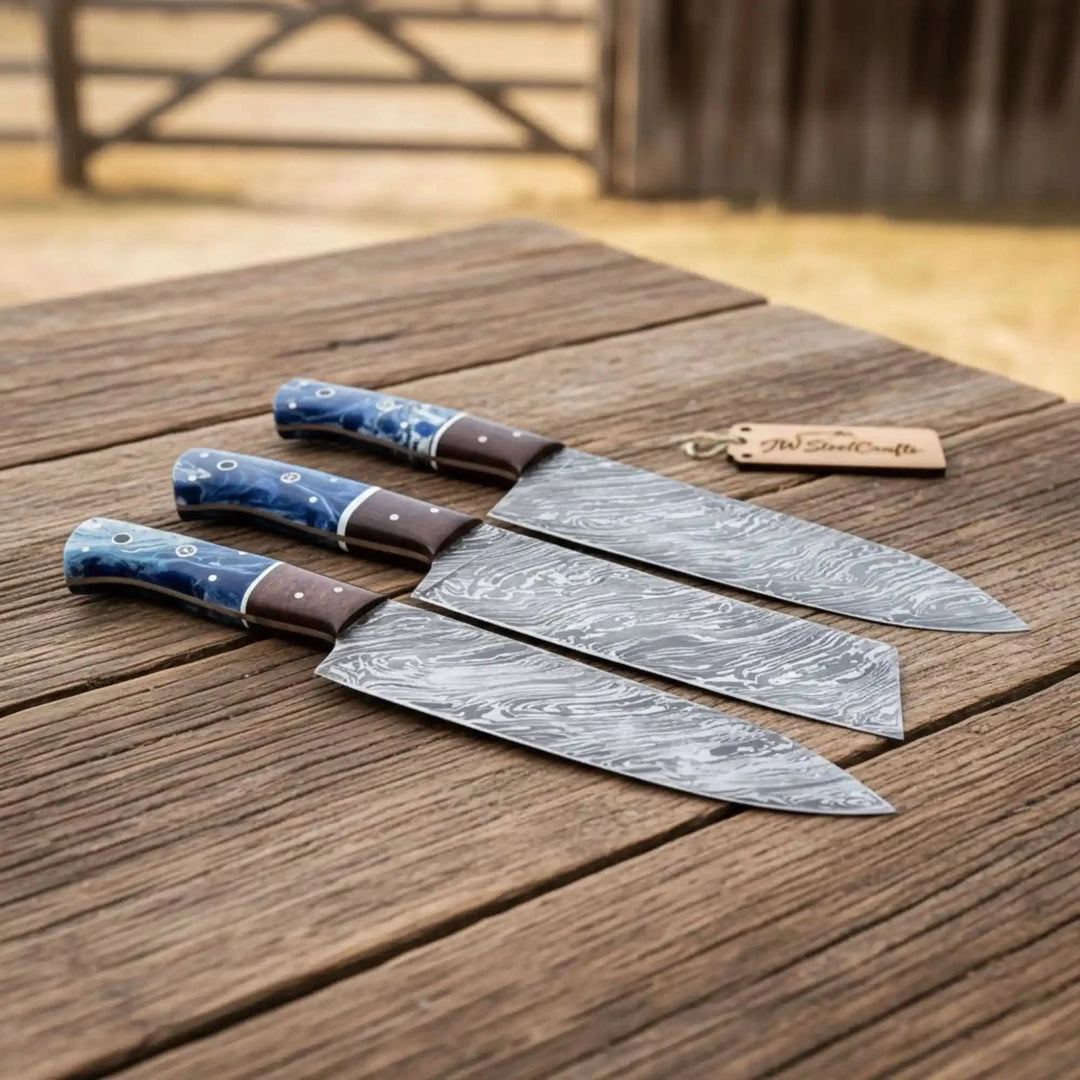 Damascus Chef Knife Set Resin Wood Handle