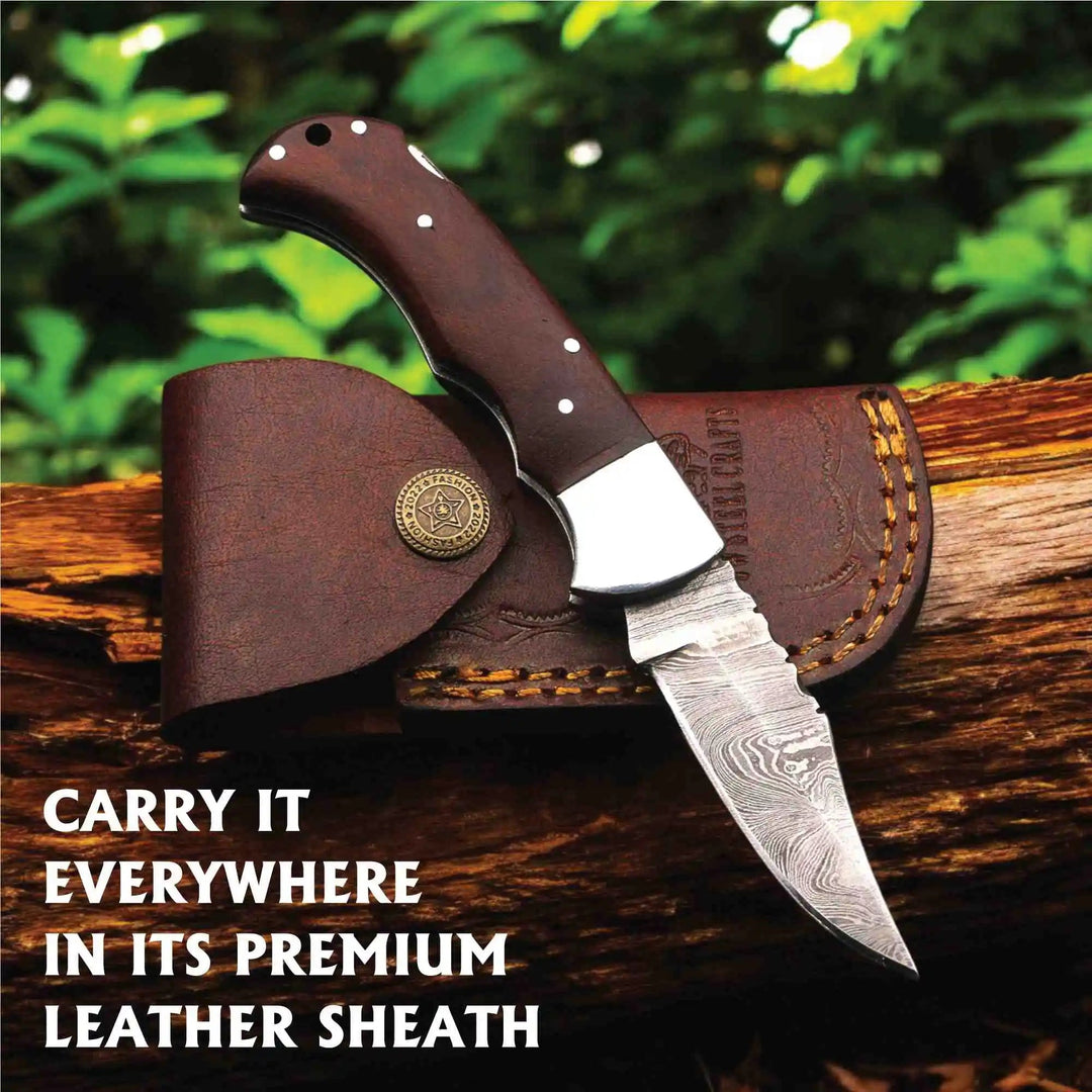 Damascus Folding Knife | Rosewood Handle Lockback | Pocket EDC Knife handmade Back Lock Folder by JW SteelCrafts