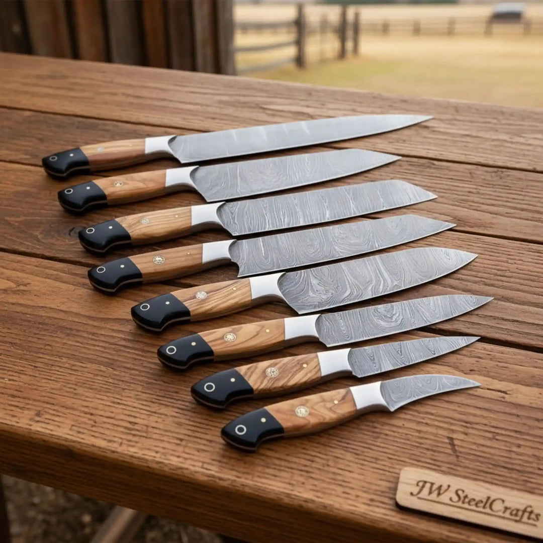 Damascus Gyuto Knife Set Olive Wood