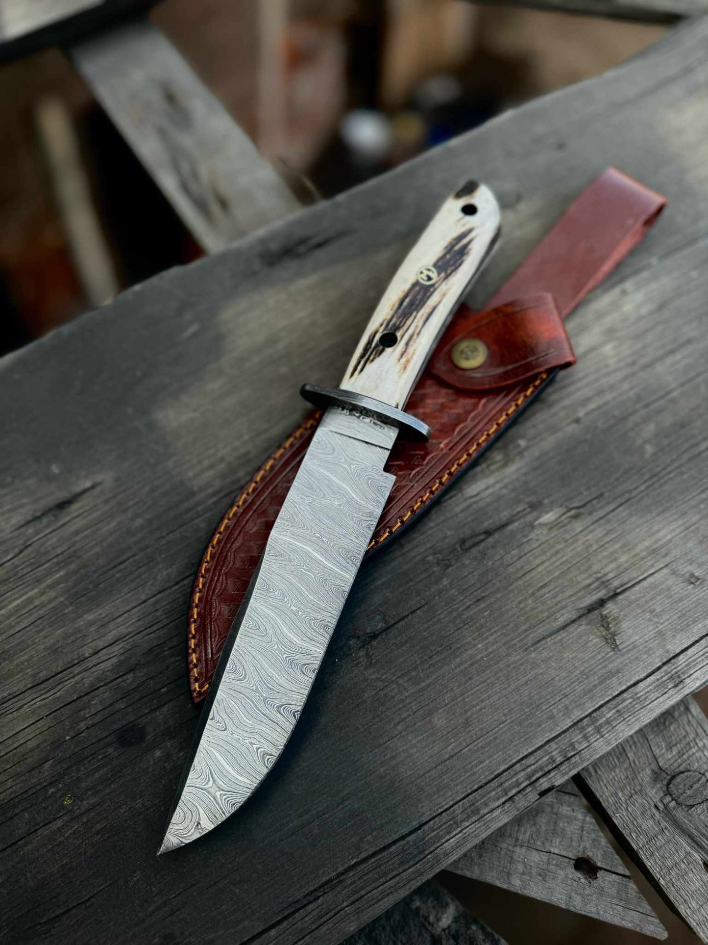 Personalized Bowie Knife Custom Handmade 13" Damascus Bowie Knife – Stag Antler Handle Groomsmen Gift, Gift for her, Gift for him, EDC
