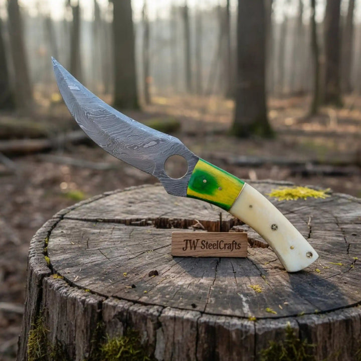 Damascus Hunting Knife 8.5” Fixed Blade handmade Skinner Knife by JW SteelCrafts