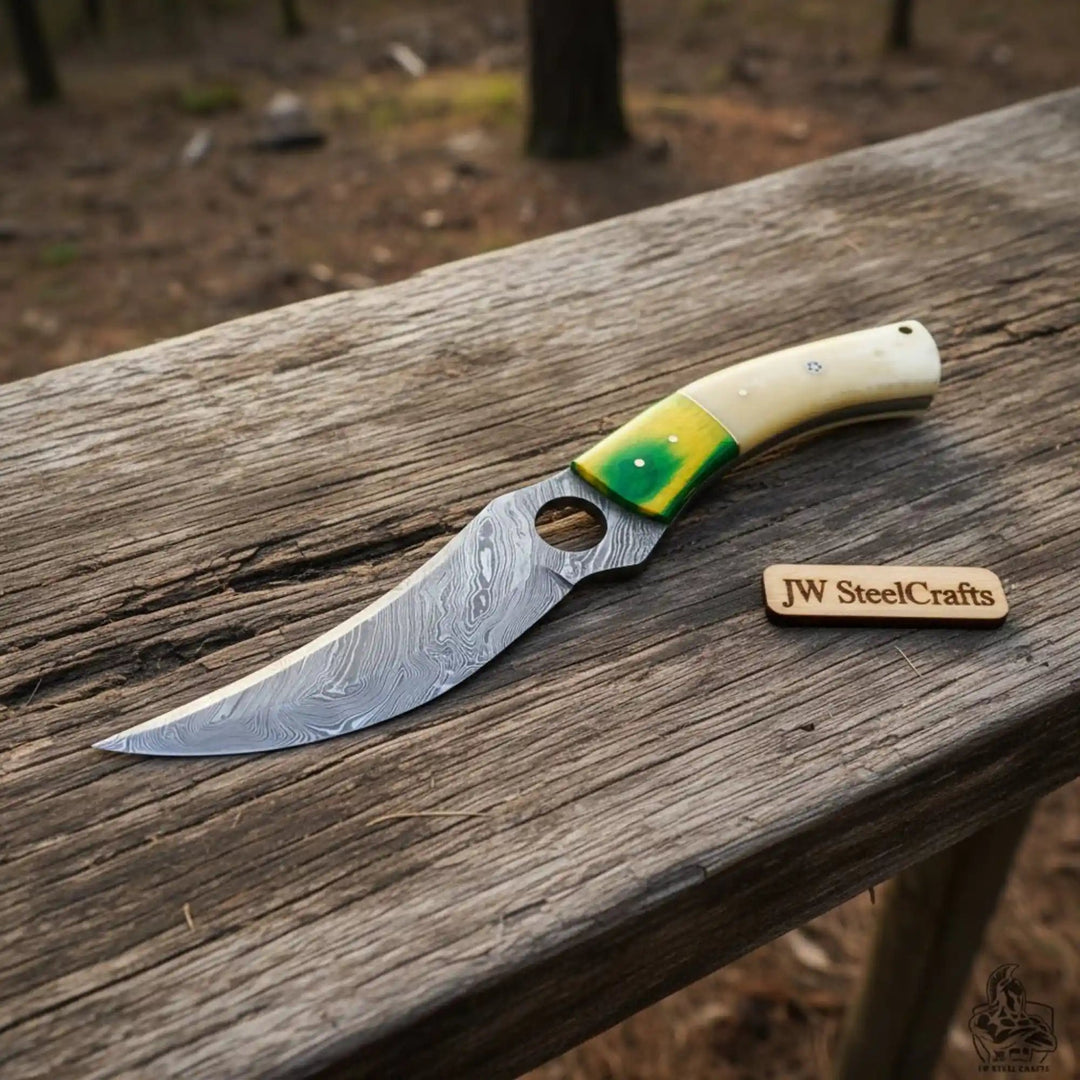Damascus Hunting Knife 8.5” Fixed Blade handmade Skinner Knife by JW SteelCrafts
