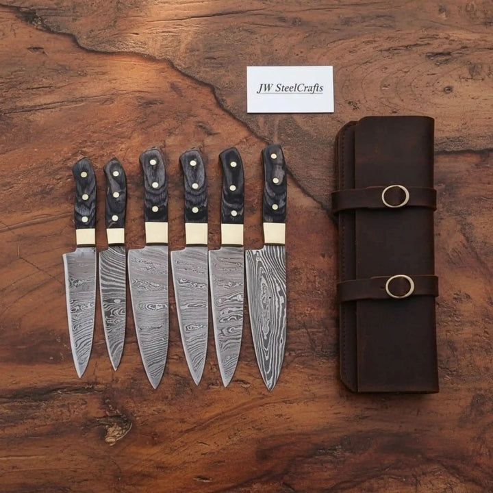 Damascus Kitchen Knife Set Black Pakka Wood Replica
