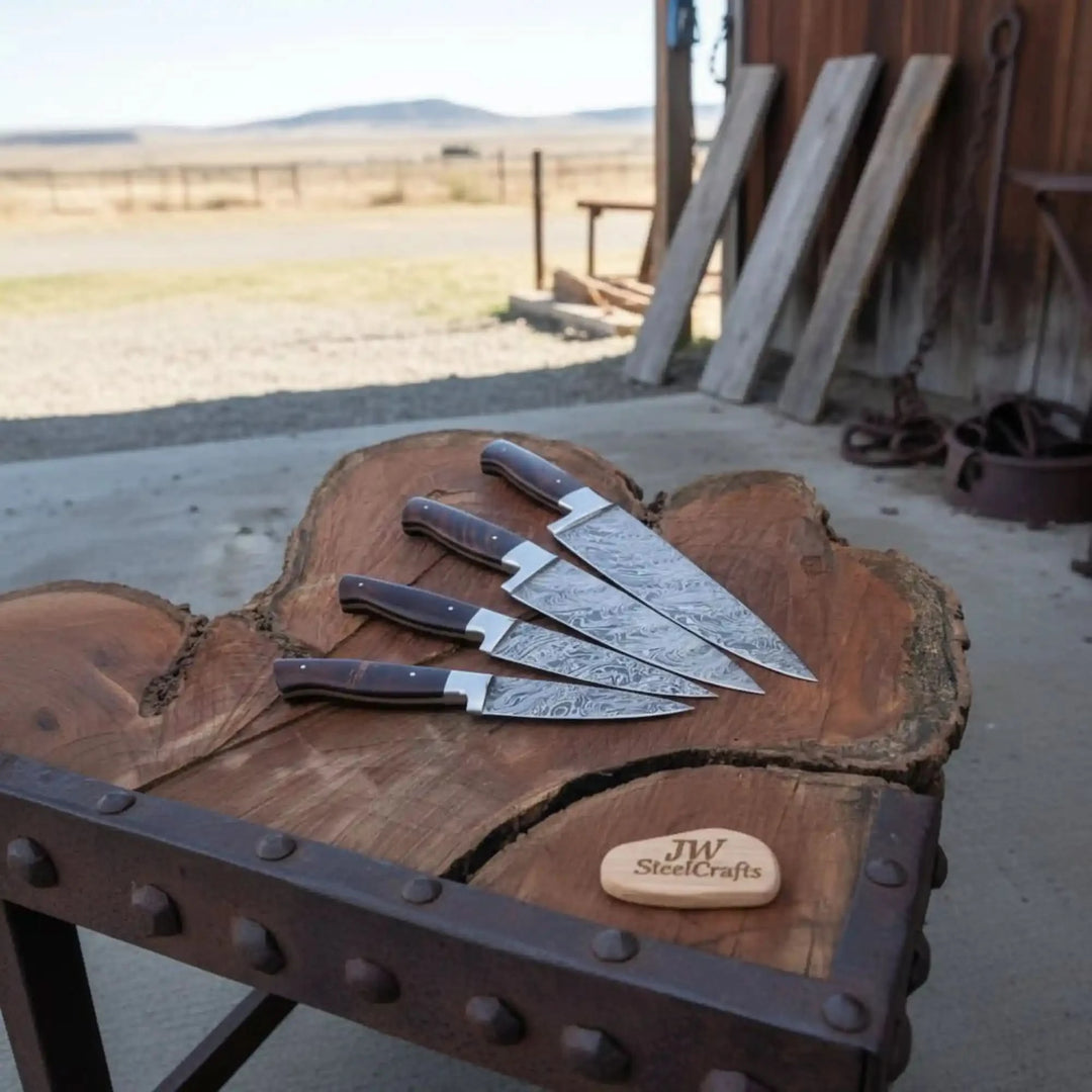 Damascus Knife Set Walnut Handle