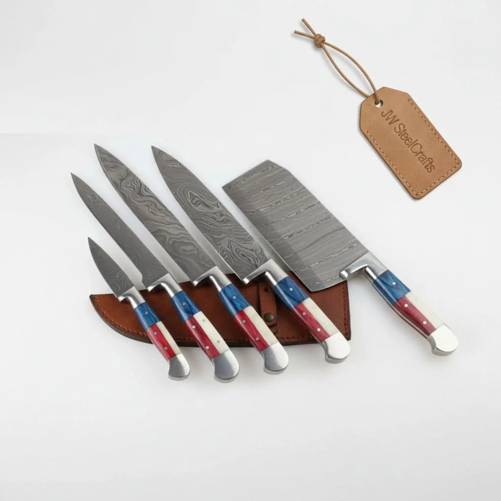 Damascus Knife Set With Butcher Cleaver