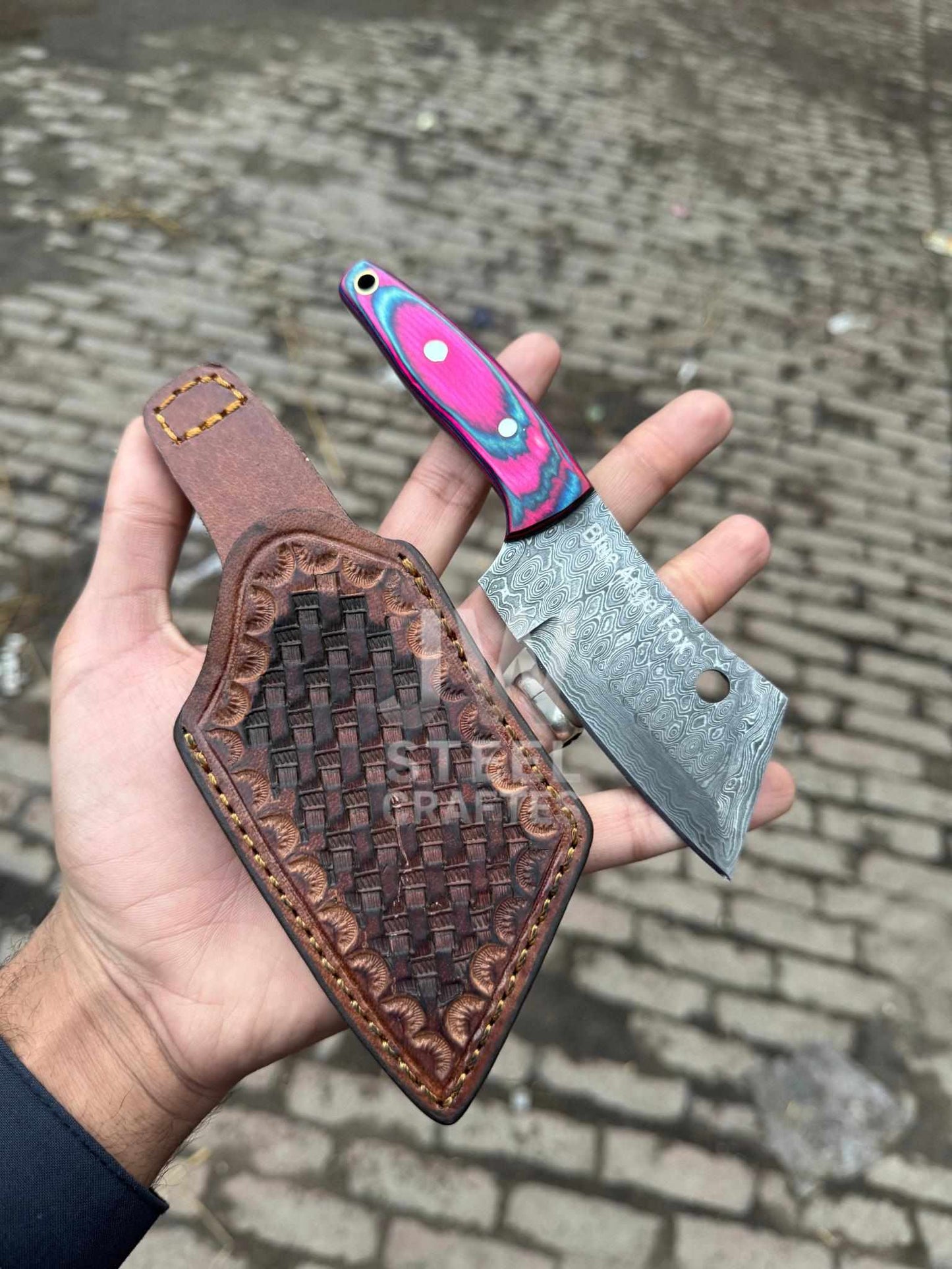 Handmade Damascus Steel Mini Cleaver Knife – Handle Variations