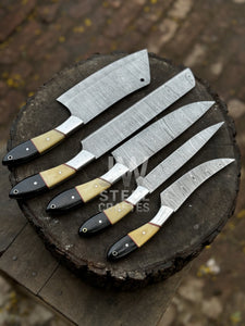 Handmade Damascus Steel Kitchen Knife Set – 5-Piece Chef & Butcher Collection