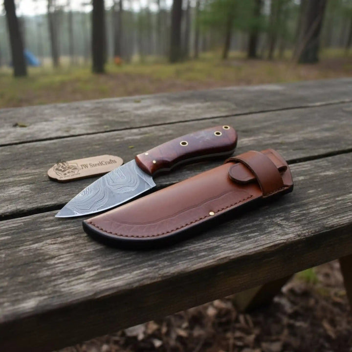 Damascus Skinner Knife 6” Fixed Blade rose wood Handle handmade Skinner Knife by JW SteelCrafts