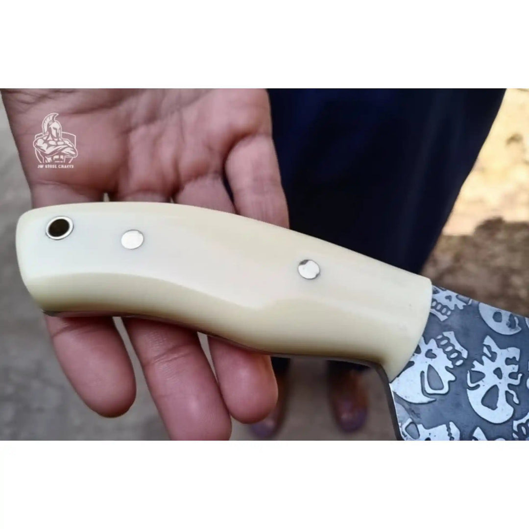 Damascus Skinner Knife White Resin Handle 7” handmade Skinner Knife by JW SteelCrafts