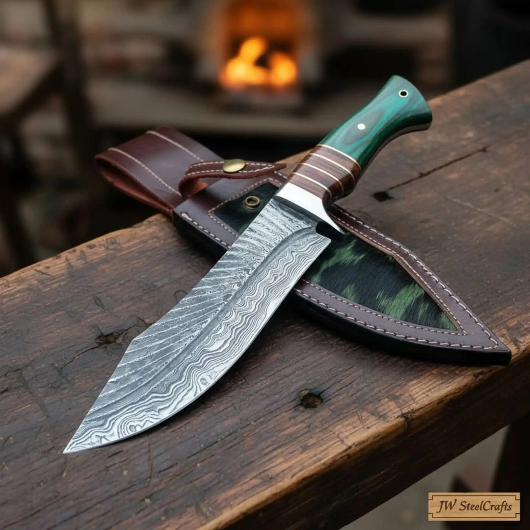Damascus Steel 7 Inch Blade Full Tang Camping Knife
