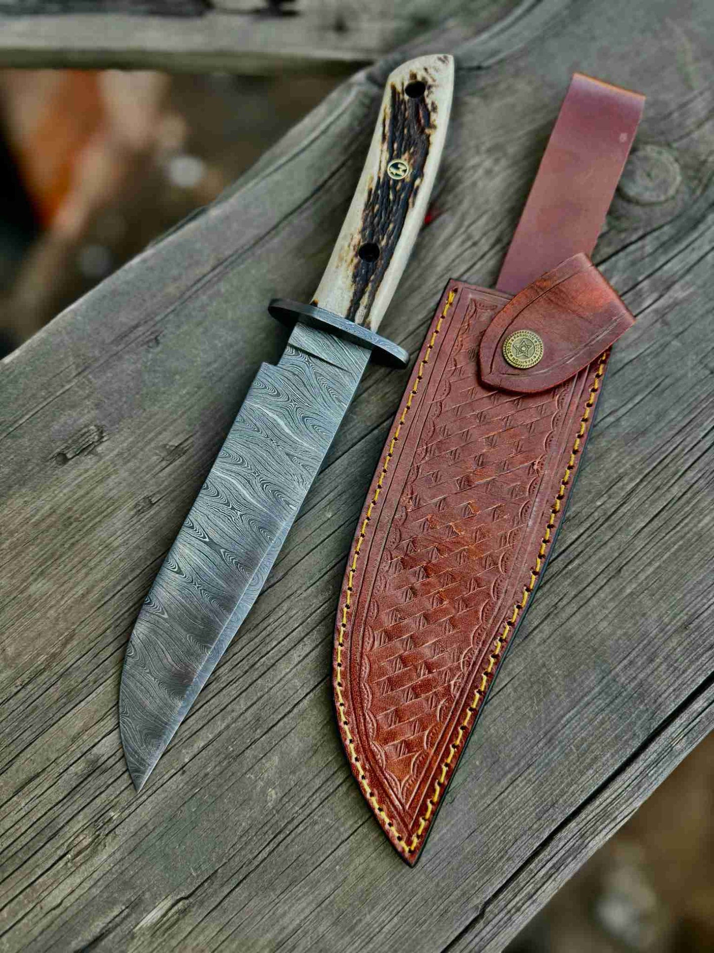 Personalized Bowie Knife Custom Handmade 13" Damascus Bowie Knife – Stag Antler Handle Groomsmen Gift, Gift for her, Gift for him, EDC