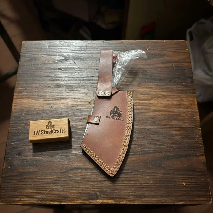 Damascus Steel Cleaver Knife with USA Flag Resin Handle | Handmade Kitchen Utility Knife handmade Cleaver Knives by JW SteelCrafts