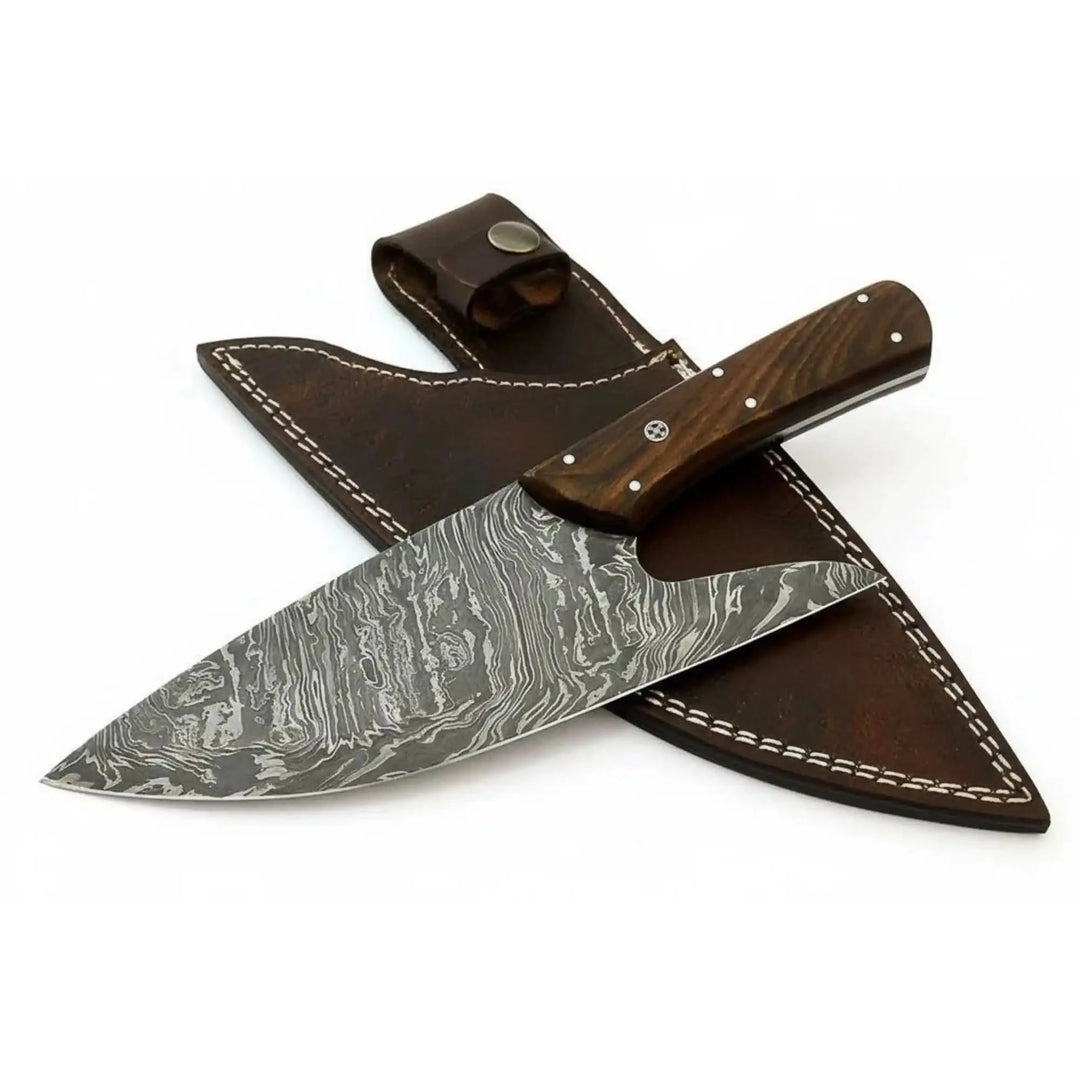 Damascus Steel Mini Cleaver Chef Knife with Rosewood Handle – 10 Inch Overall handmade Cleaver Knives by JW SteelCrafts