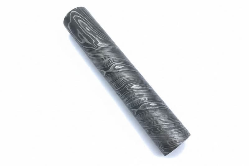 Round Damascus steel bar material with layered pattern finish for handmade knife handle and blade crafting projects