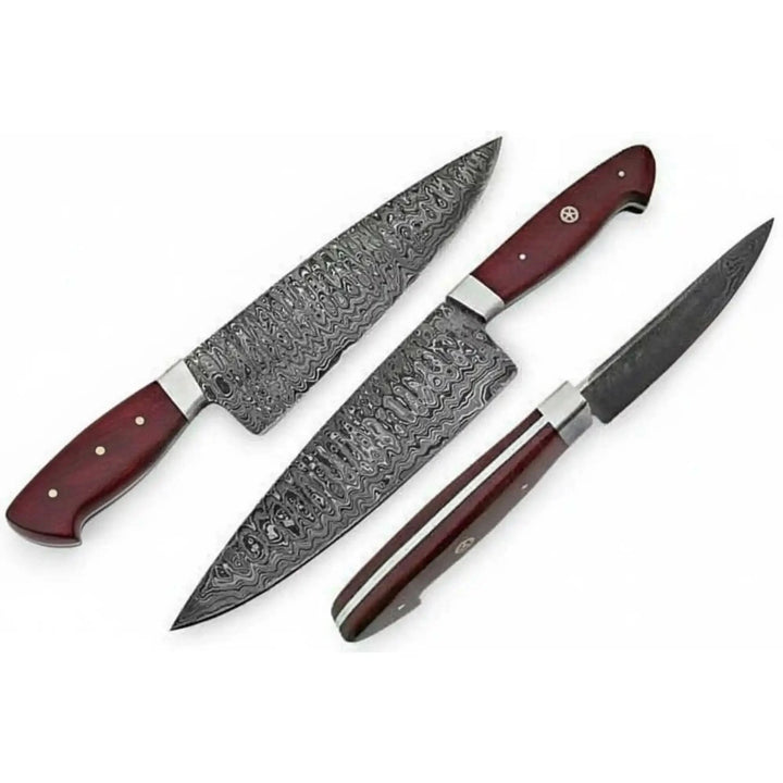 Damascus Steel Santoku Japanese Chef Knife Red Micarta Handle DK - 0112 handmade Santoku Knife by JW SteelCrafts