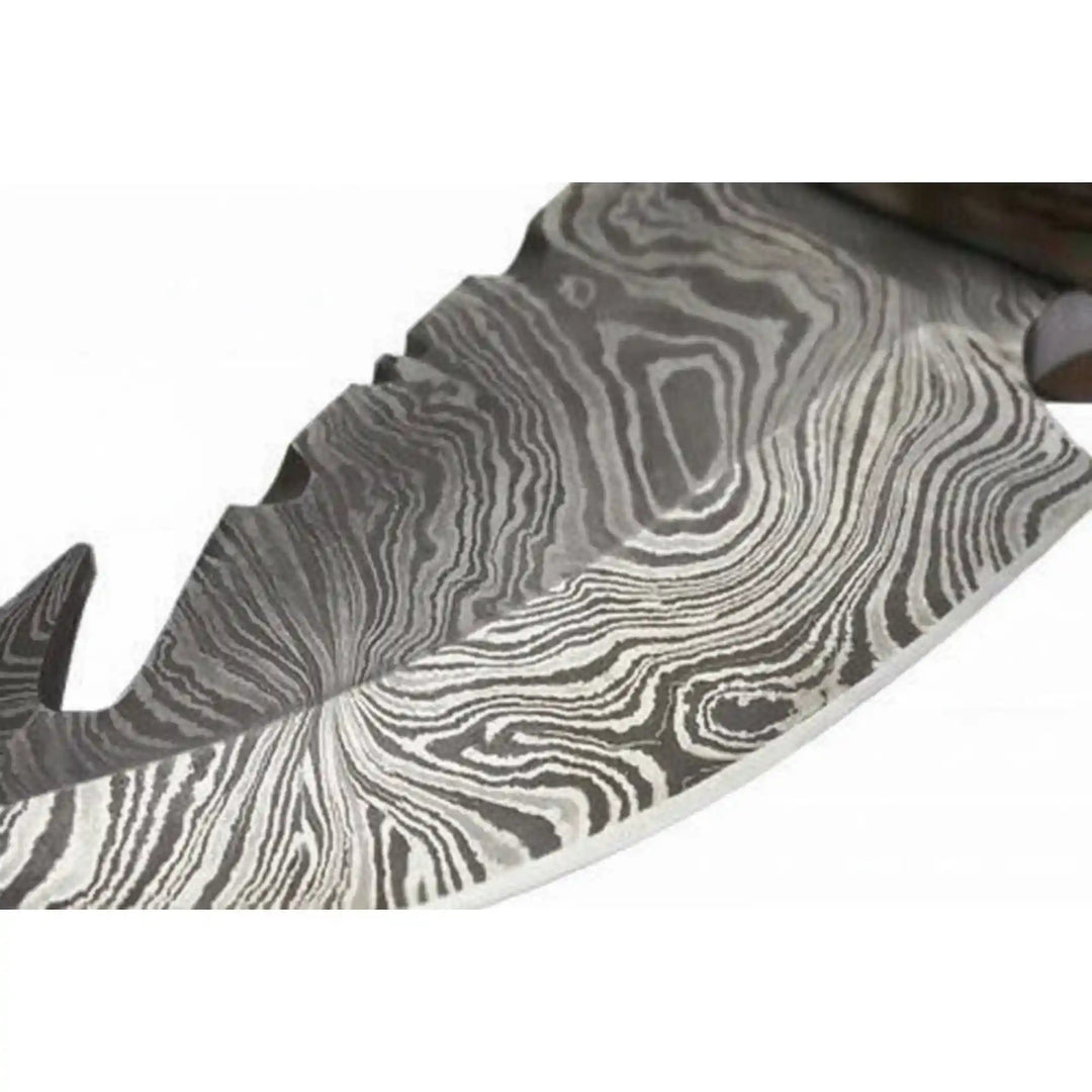 Damascus Steel Skinner Knife w/ Stag Handle and Gut Hook /Hunting Fixed Blade Knife handmade Handmade Gut Hook Knives by JW SteelCrafts