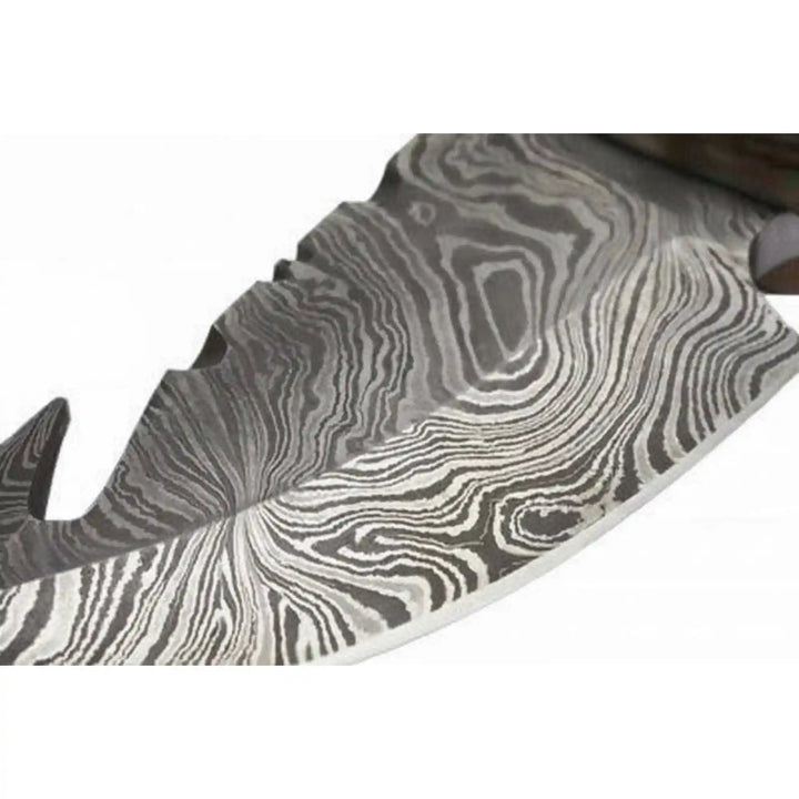 Damascus Steel Skinner Knife w/ Stag Handle and Gut Hook /Hunting Fixed Blade Knife handmade Handmade Gut Hook Knives by JW SteelCrafts