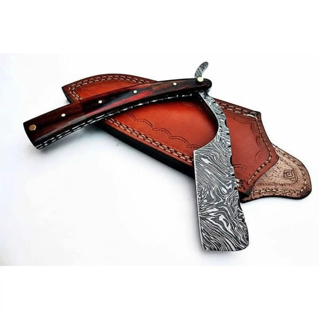 Damascus Steel Straight Barber Razor with Multicolor Wood Handle handmade Damascus Straight Razors by JW SteelCrafts