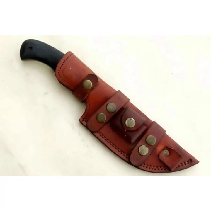 Damascus Steel Tracker Knife with Black Handle – 10 Inch Overall handmade Handmade Tracker Knives by JW SteelCrafts