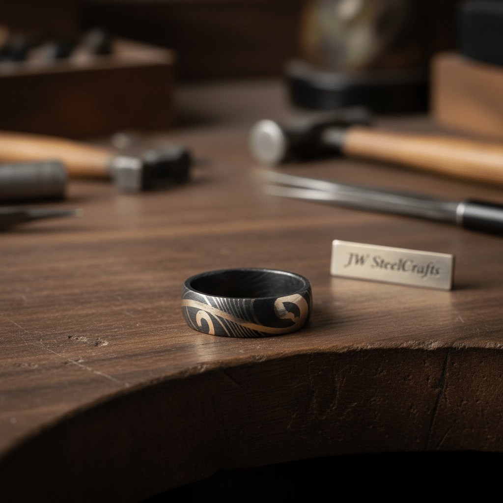 Custom Handmade Damascus Steel Wedding Ring/ Engagement Gift / Wedding Band /Perfect Gift DE - 0031 handmade Knife by JW SteelCrafts