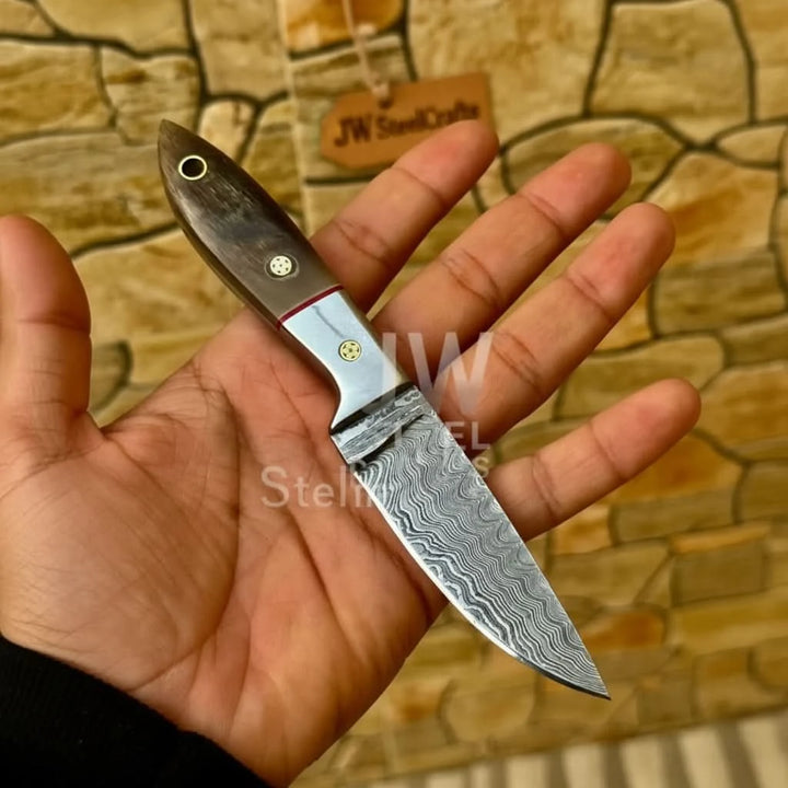 EDC Skinner Knife Damascus Steel, 6.5” Fixed Blade handmade Skinner Knife by JW SteelCrafts