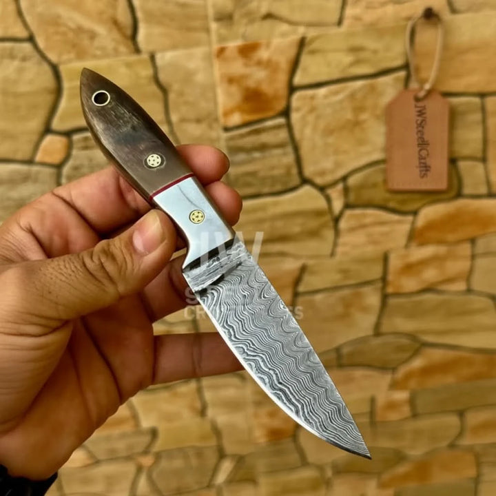 EDC Skinner Knife Damascus Steel, 6.5” Fixed Blade handmade Skinner Knife by JW SteelCrafts