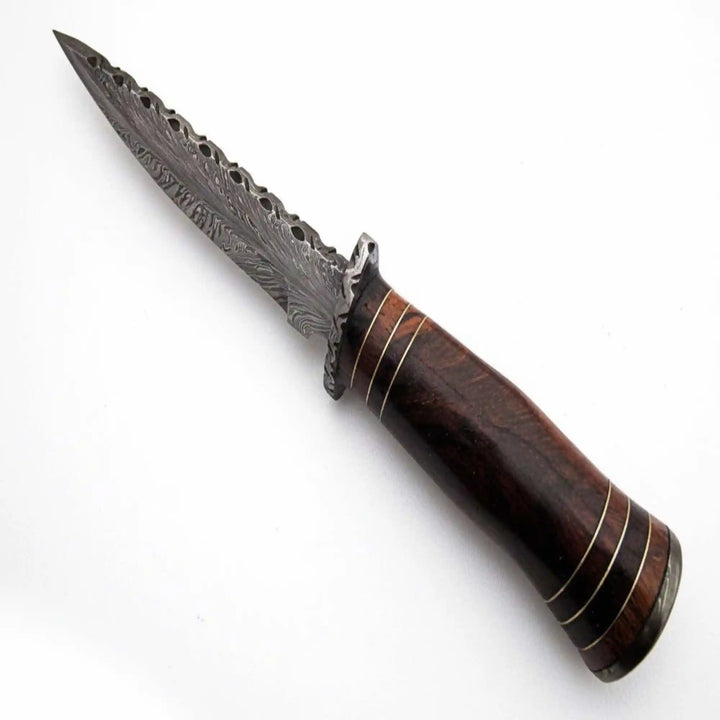 Feather Pattern Damascus Steel Frontier Bowie Knife, Hand Forged Clip Point Blade, Stacked Wood Handle, Full Tang Fixed Blade with Leather Sheath, 13 Inch Overall – JW SteelCrafts handmade Clip Point Bowie Knives by JW SteelCrafts
