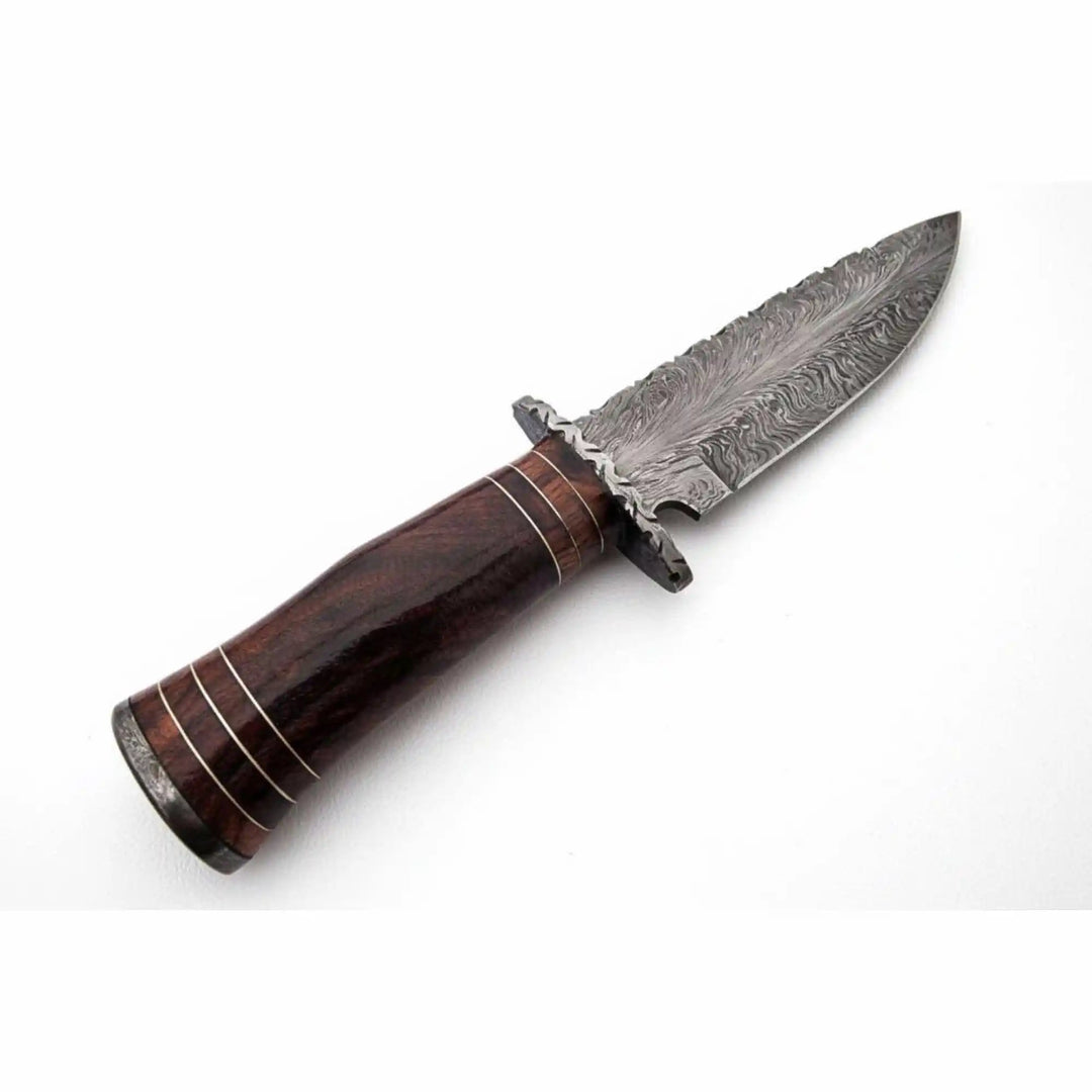 Feather Pattern Damascus Steel Frontier Bowie Knife, Hand Forged Clip Point Blade, Stacked Wood Handle, Full Tang Fixed Blade with Leather Sheath, 13 Inch Overall – JW SteelCrafts handmade Clip Point Bowie Knives by JW SteelCrafts