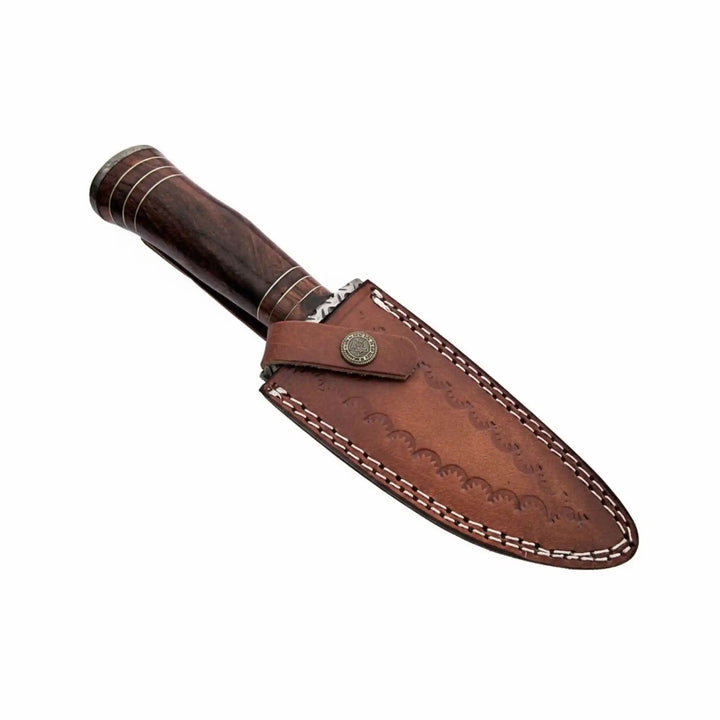Feather Pattern Damascus Steel Frontier Bowie Knife, Hand Forged Clip Point Blade, Stacked Wood Handle, Full Tang Fixed Blade with Leather Sheath, 13 Inch Overall – JW SteelCrafts handmade Clip Point Bowie Knives by JW SteelCrafts