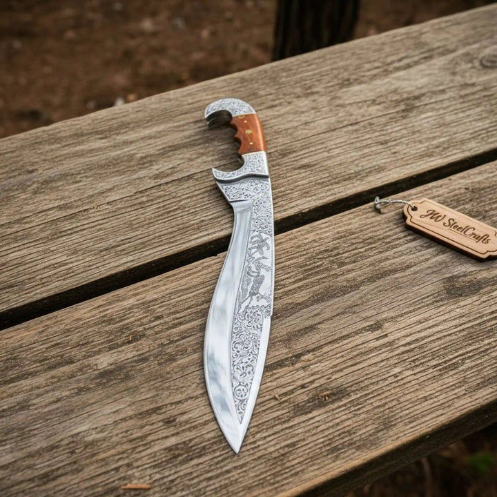 Frontier Bowie Knife Hand Engraved D2 Steel Blade Trailing Point Custom Handmade by JW SteelCrafts handmade Frontier Bowie Knives by JW SteelCrafts