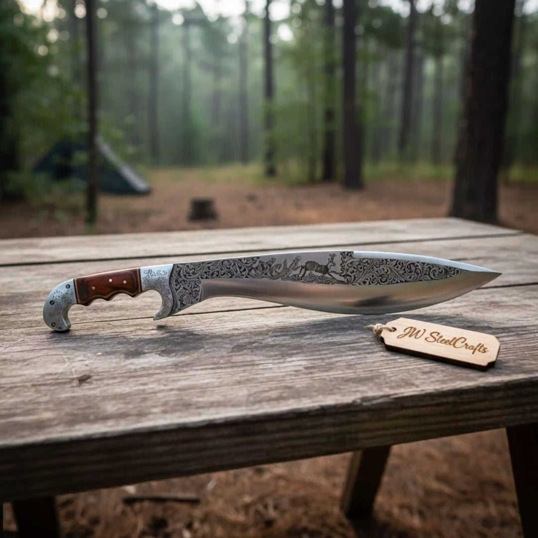 Frontier Bowie Knife Hand Engraved D2 Steel Blade Trailing Point Custom Handmade by JW SteelCrafts handmade Frontier Bowie Knives by JW SteelCrafts