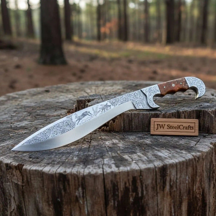 Frontier Bowie Knife Hand Engraved D2 Steel Blade Trailing Point Custom Handmade by JW SteelCrafts handmade Frontier Bowie Knives by JW SteelCrafts