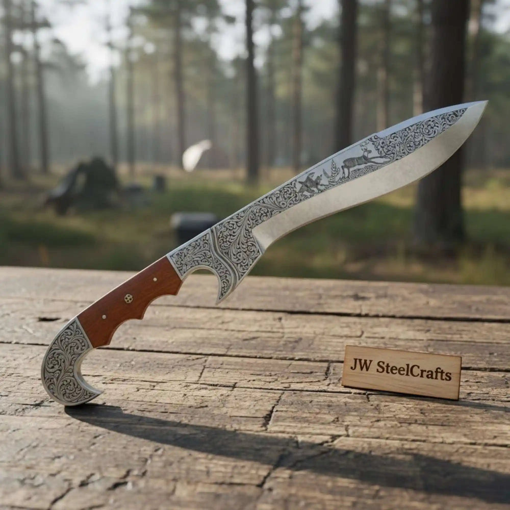 Frontier Bowie Knife Hand Engraved D2 Steel Blade Trailing Point Custom Handmade by JW SteelCrafts handmade Frontier Bowie Knives by JW SteelCrafts