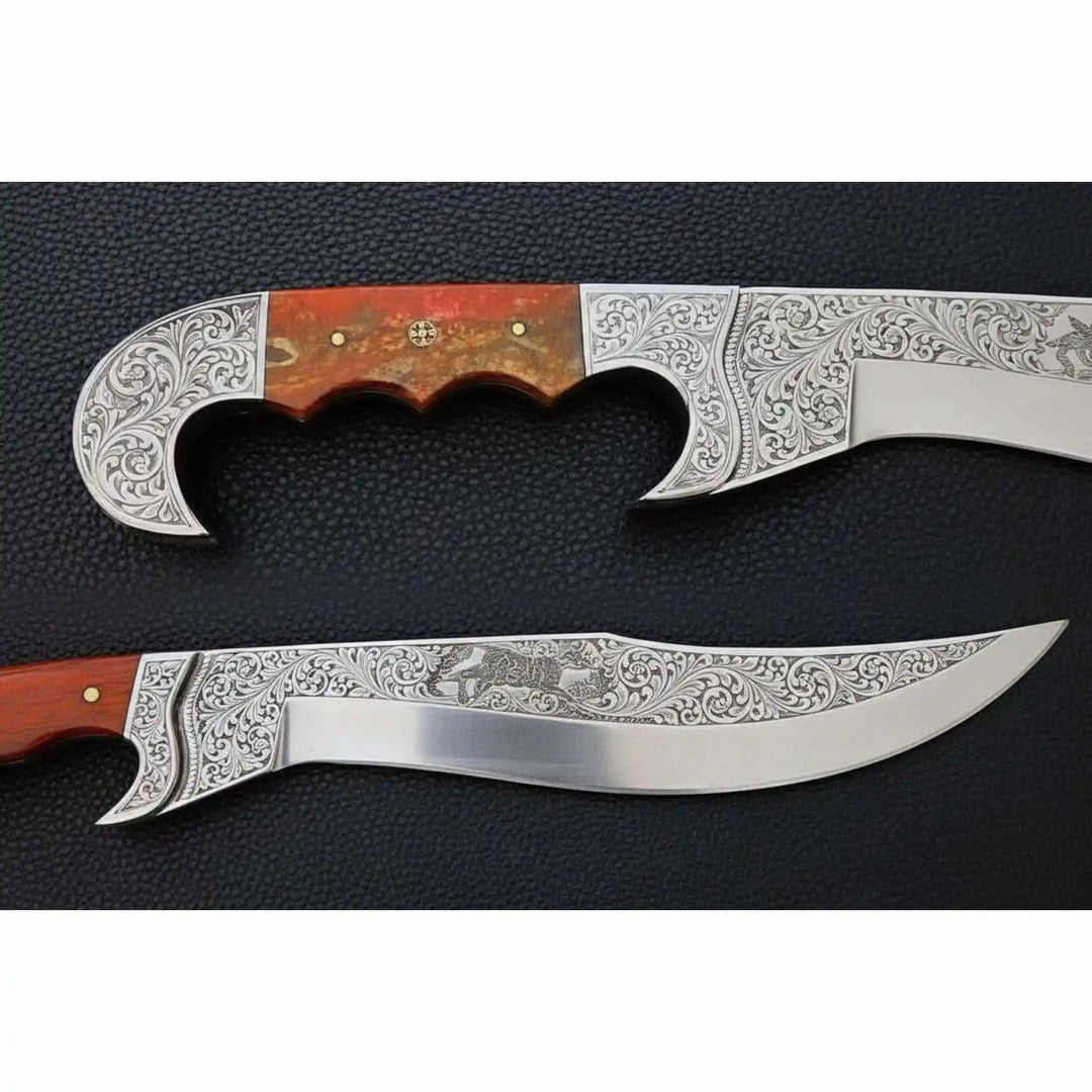 Frontier Bowie Knife Hand Engraved D2 Steel Blade Trailing Point Custom Handmade by JW SteelCrafts handmade Frontier Bowie Knives by JW SteelCrafts