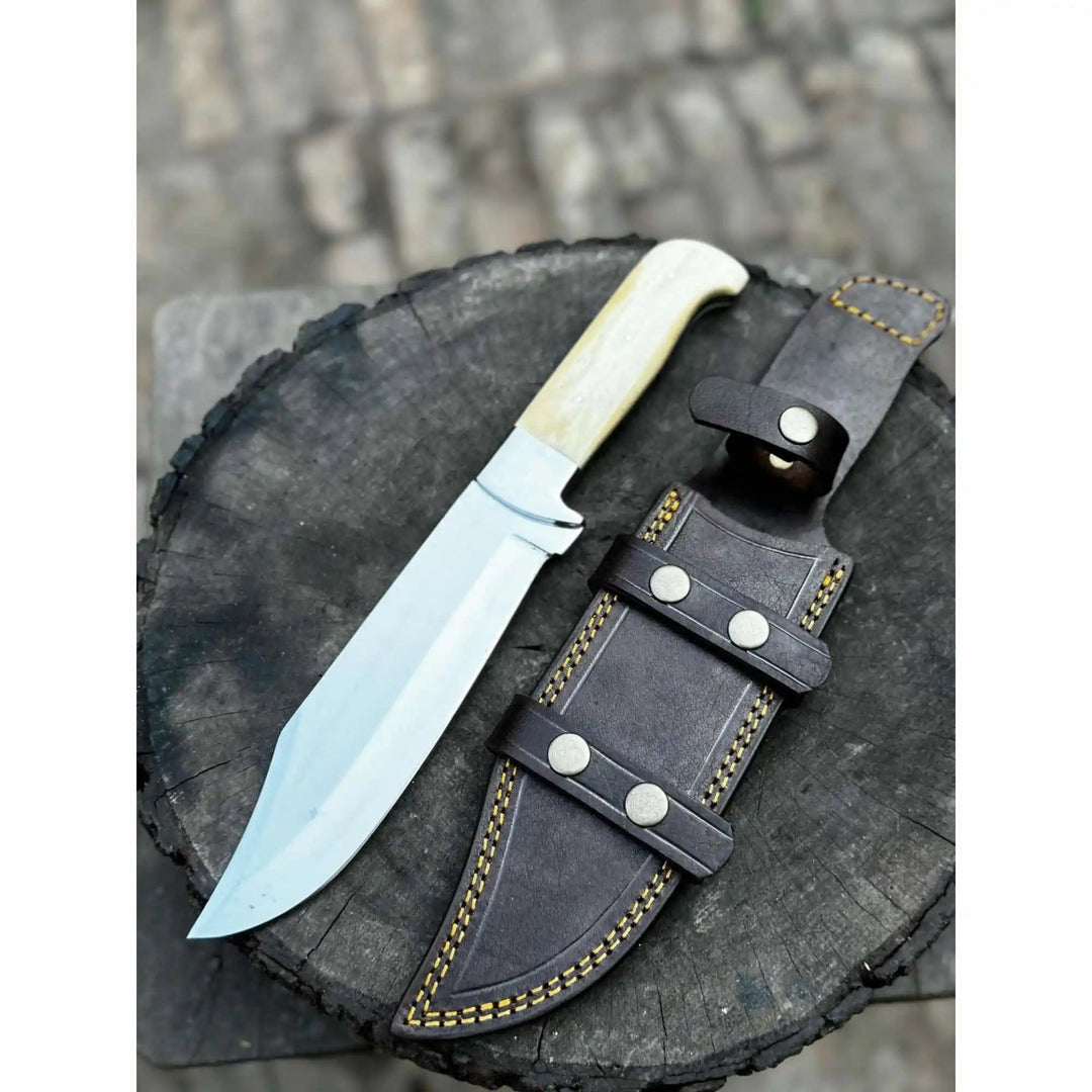 Frontier Bowie Knife, Hand Forged High Carbon Steel Clip Point Blade, Black Micarta Handle, Full Tang with Leather Sheath handmade Custom Bowie Knives by JW SteelCrafts