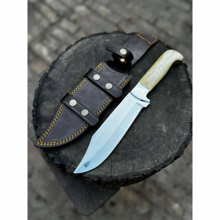Frontier Bowie Knife, Hand Forged High Carbon Steel Clip Point Blade, Black Micarta Handle, Full Tang with Leather Sheath handmade Custom Bowie Knives by JW SteelCrafts