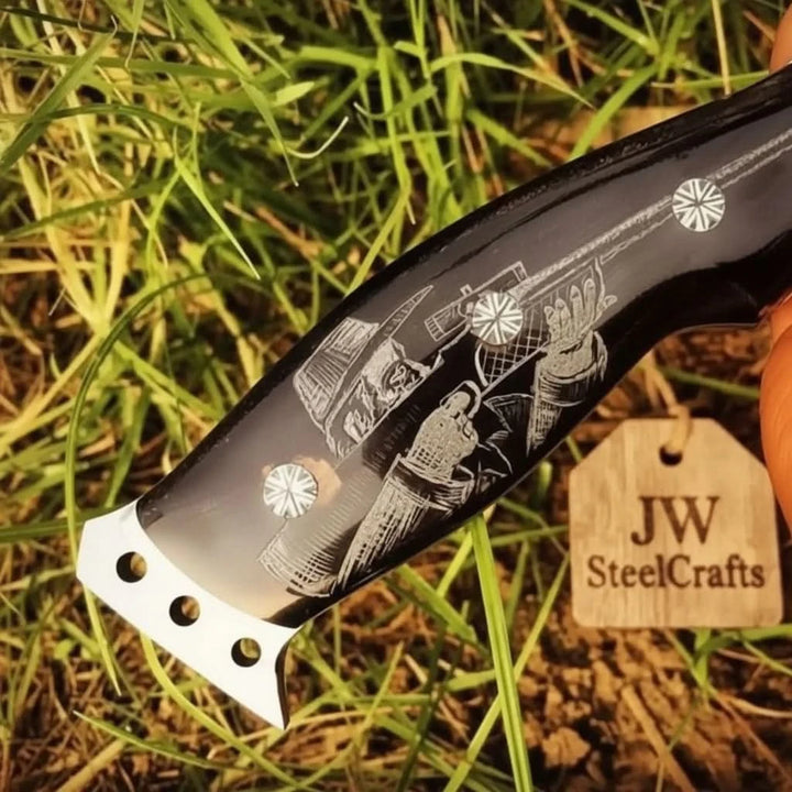 Frontier Bowie Knife, Persian Clip Point, Hand Engraved D2 Steel, Custom Handmade Blade, JW SteelCrafts handmade Frontier Bowie Knives by JW SteelCrafts