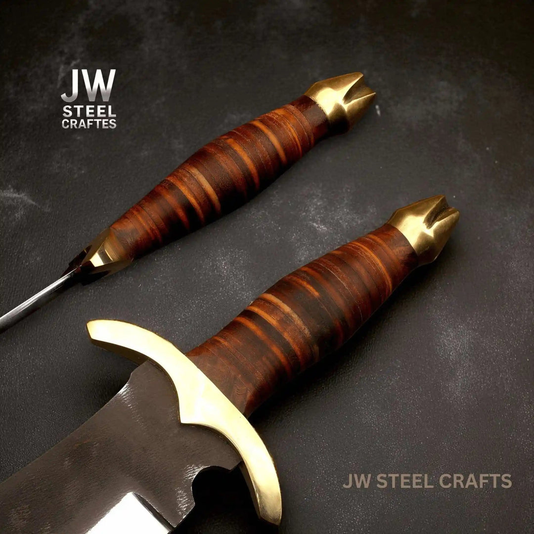 Handmade Frontier Bowie Knife - High Carbon Steel, Leather Handle, Brass Crossguard handmade 