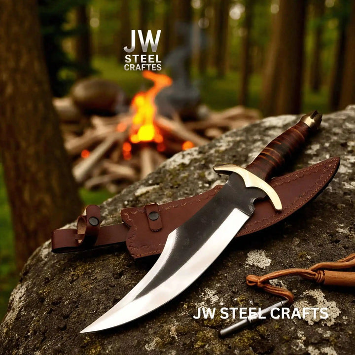 Handmade Frontier Bowie Knife - High Carbon Steel, Leather Handle, Brass Crossguard handmade 
