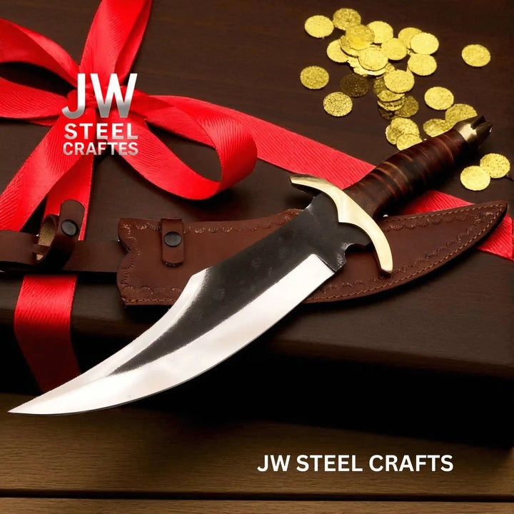 Handmade Frontier Bowie Knife - High Carbon Steel, Leather Handle, Brass Crossguard handmade 